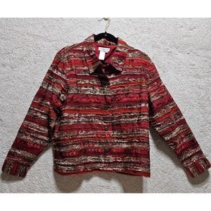 Coldwater Creek PXL Burgundy Textured‎ Embroidered Button Front Jacket